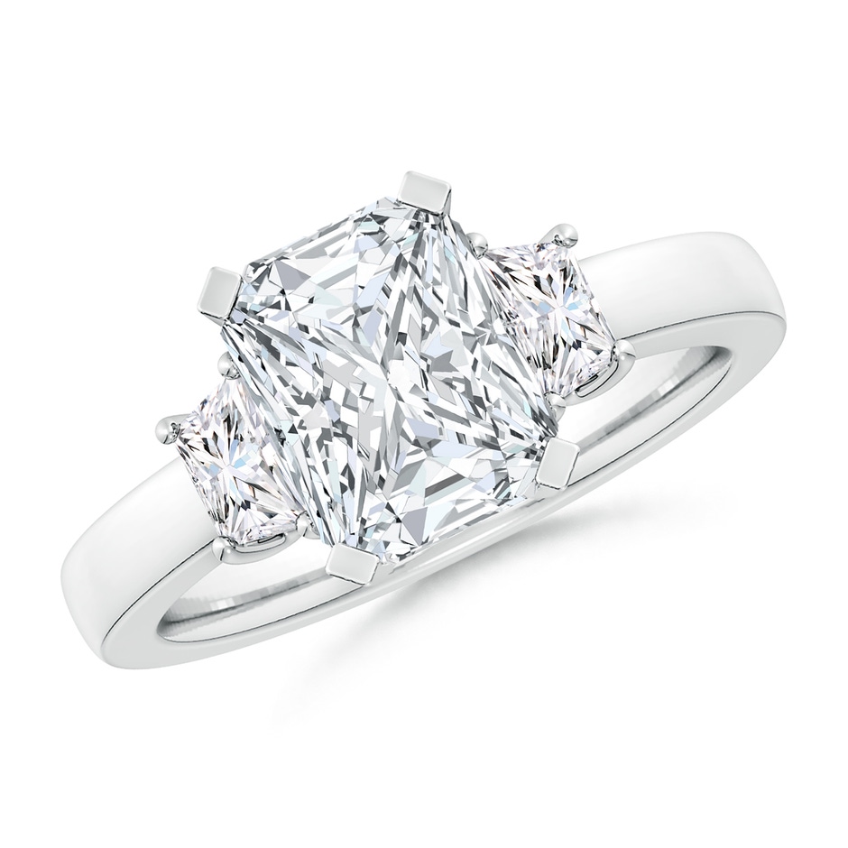 9x7mm FGVS Lab-Grown Radiant-Cut and Trapezoid Diamond Three Stone Engagement Ring in P950 Platinum 