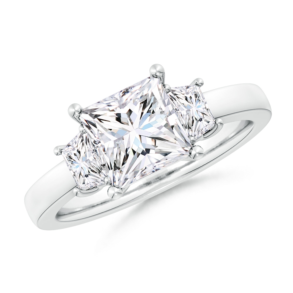 7mm FGVS Lab-Grown Princess-Cut and Trapezoid Diamond Three Stone Engagement Ring in White Gold