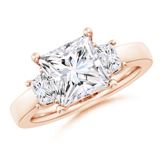 8mm FGVS Lab-Grown Princess-Cut and Trapezoid Diamond Three Stone Engagement Ring in 18K Rose Gold
