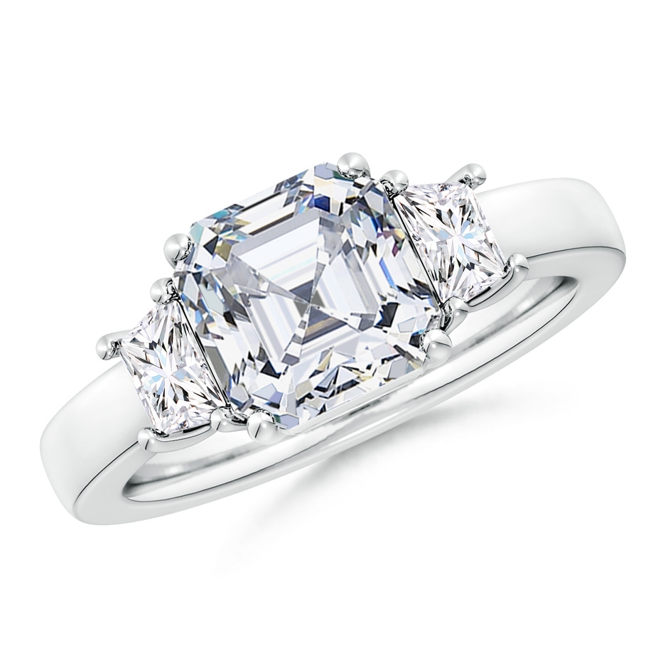 8mm FGVS Lab-Grown Asscher-Cut and Trapezoid Diamond Three Stone Engagement Ring in P950 Platinum 