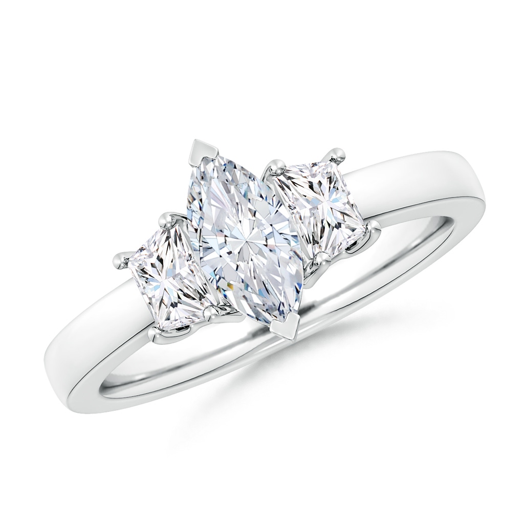 9x4.5mm FGVS Lab-Grown Marquise and Trapezoid Diamond Three Stone Engagement Ring in White Gold