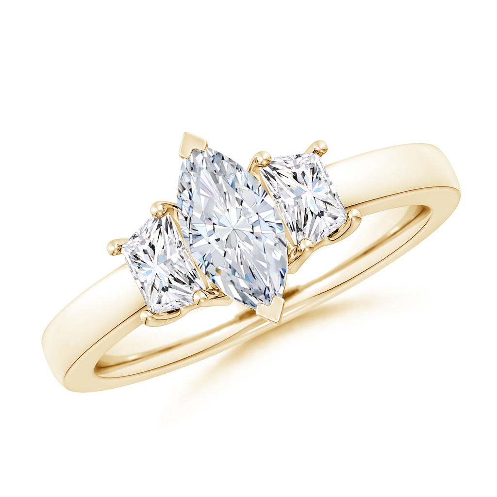 9x4.5mm FGVS Lab-Grown Marquise and Trapezoid Diamond Three Stone Engagement Ring in Yellow Gold