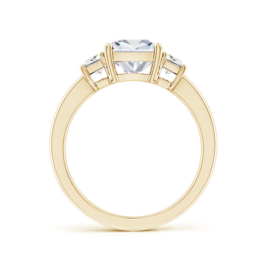 7mm FGVS Lab-Grown Cushion and Trapezoid Diamond Three Stone Engagement Ring in Yellow Gold Side 199