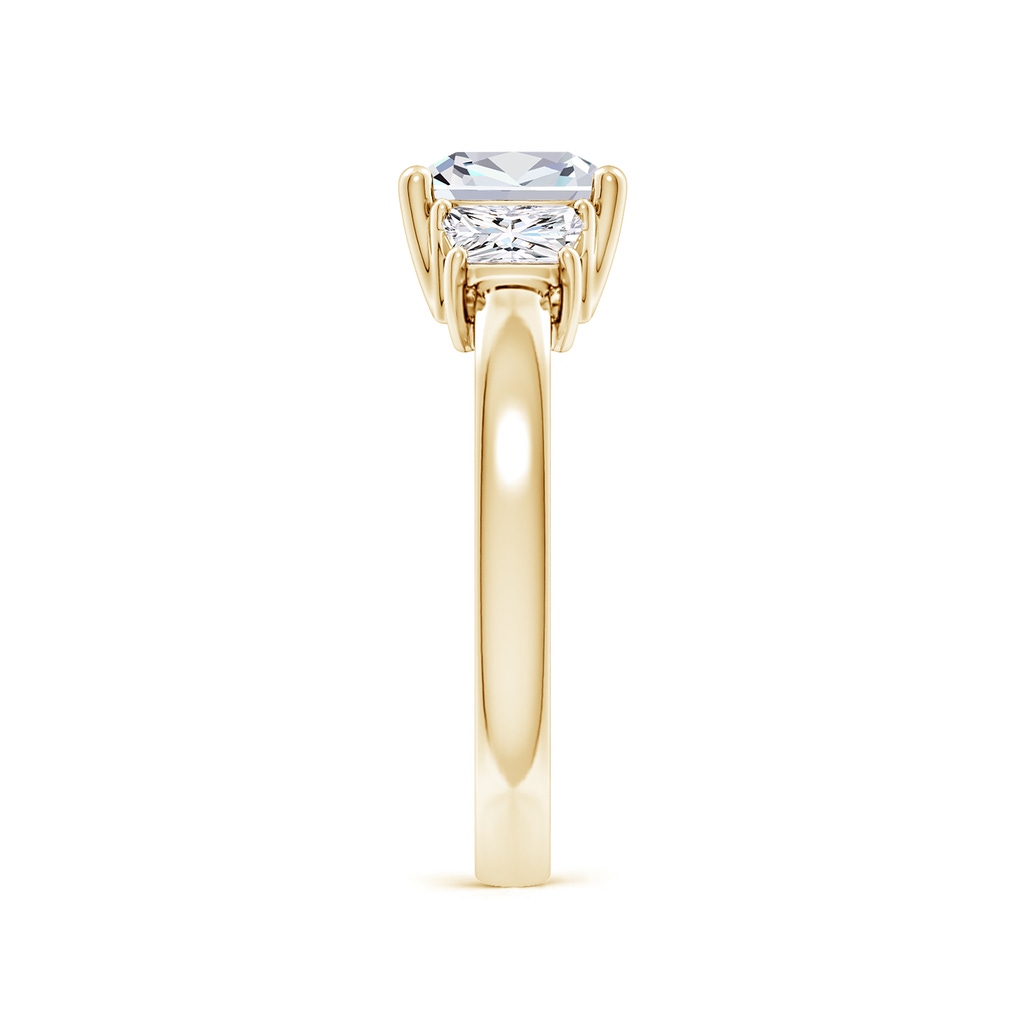 7mm FGVS Lab-Grown Cushion and Trapezoid Diamond Three Stone Engagement Ring in Yellow Gold Side 299