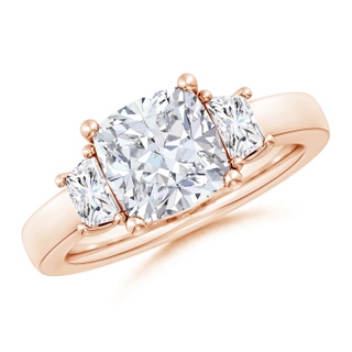 8mm FGVS Lab-Grown Cushion and Trapezoid Diamond Three Stone Engagement Ring in 18K Rose Gold