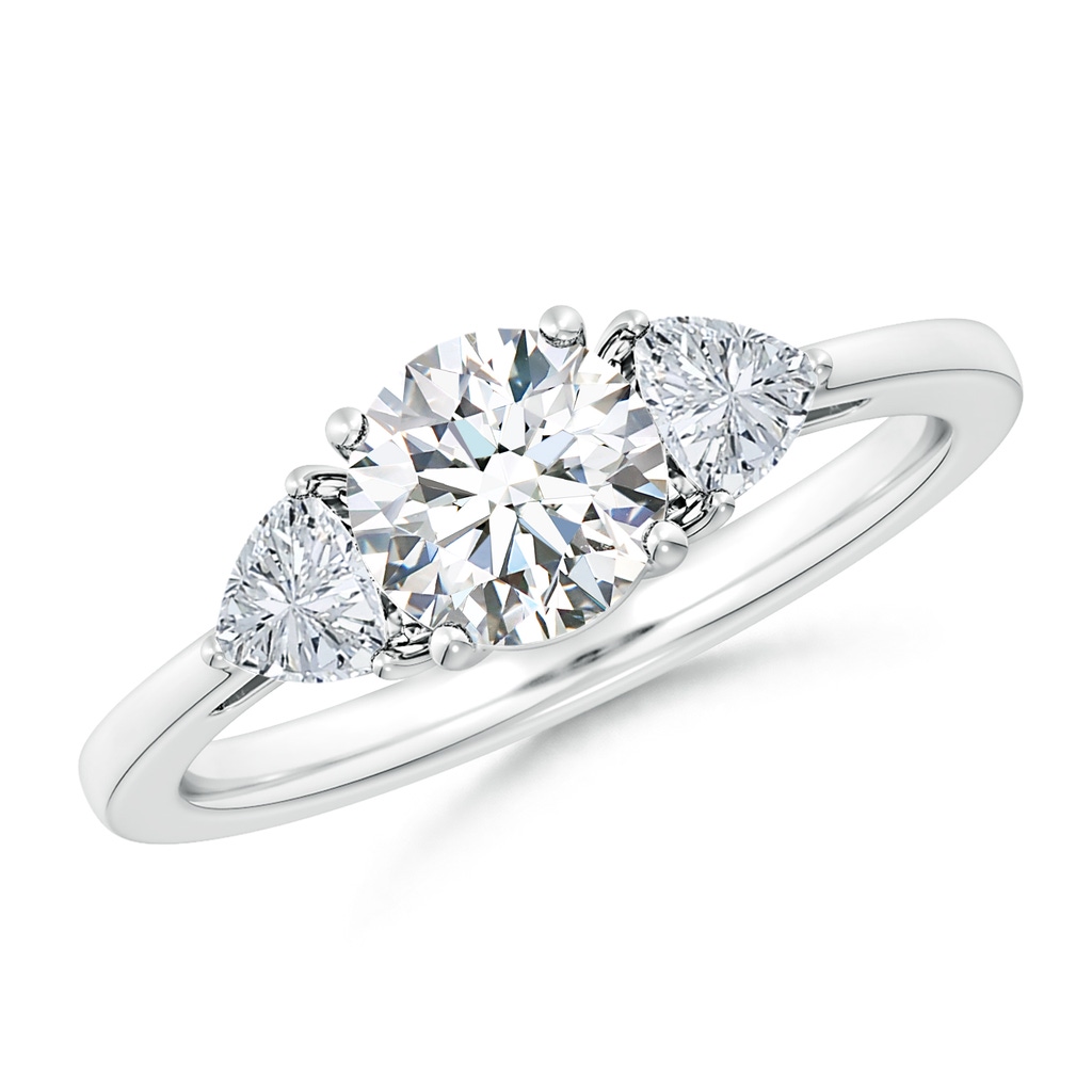 6.5mm FGVS Lab-Grown Round and Trillion Diamond Three Stone Reverse Tapered Shank Engagement Ring in White Gold