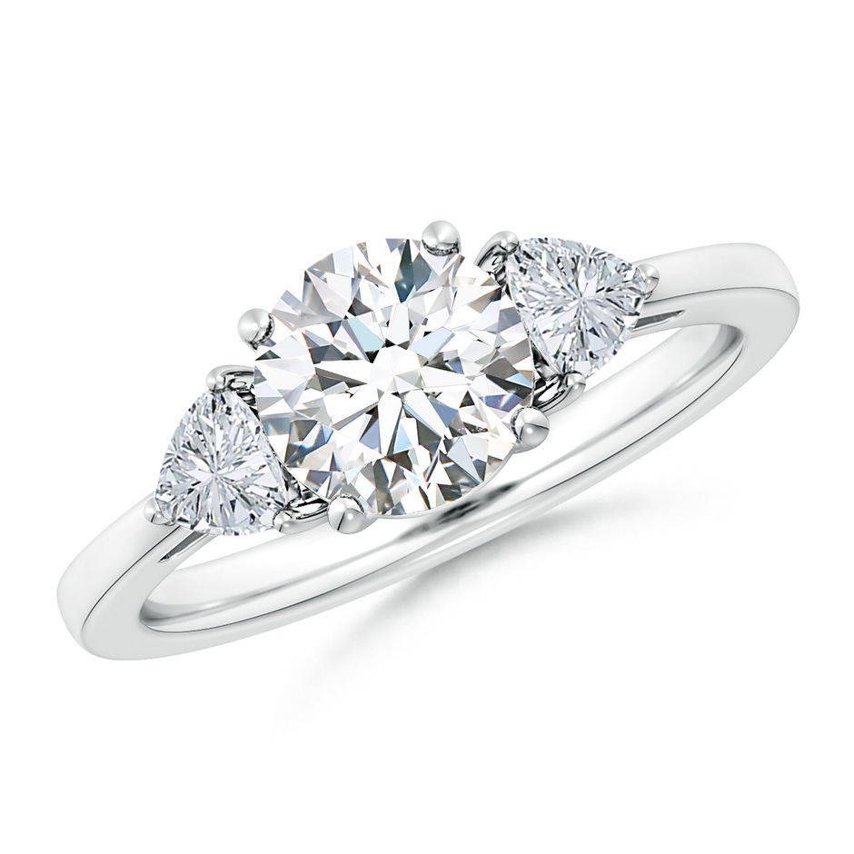 7.4mm FGVS Lab-Grown Round and Trillion Diamond Three Stone Reverse Tapered Shank Engagement Ring in White Gold 