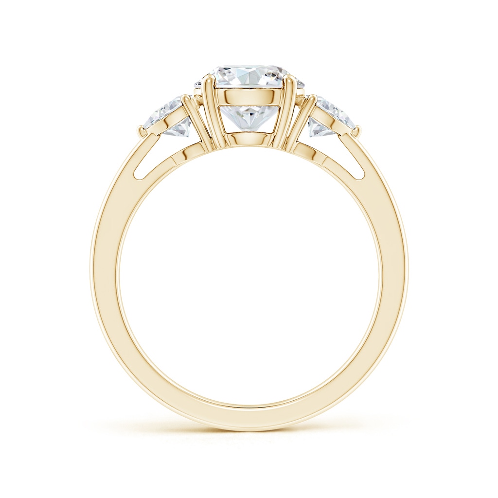 7.4mm FGVS Lab-Grown Round and Trillion Diamond Three Stone Reverse Tapered Shank Engagement Ring in Yellow Gold - side 199
