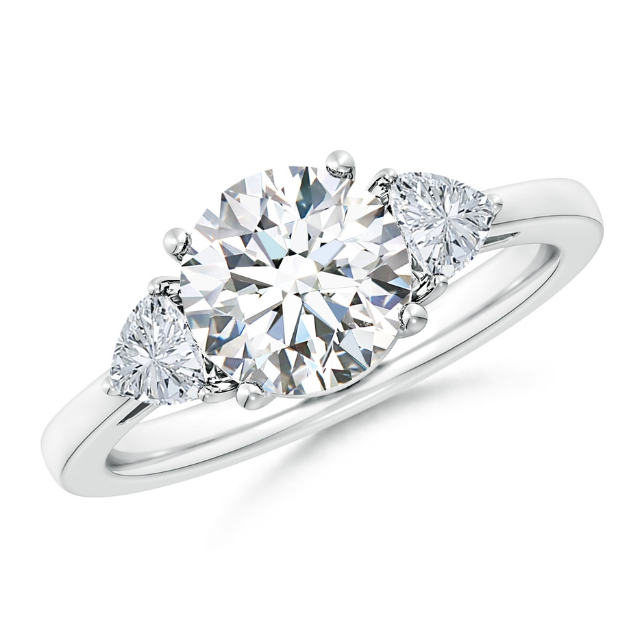 8mm FGVS Lab-Grown Round and Trillion Diamond Three Stone Reverse Tapered Shank Engagement Ring in White Gold 
