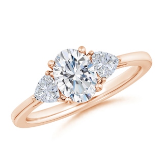 7.7x5.7mm FGVS Lab-Grown Oval and Trillion Diamond Three Stone Reverse Tapered Shank Engagement Ring in 10K Rose Gold