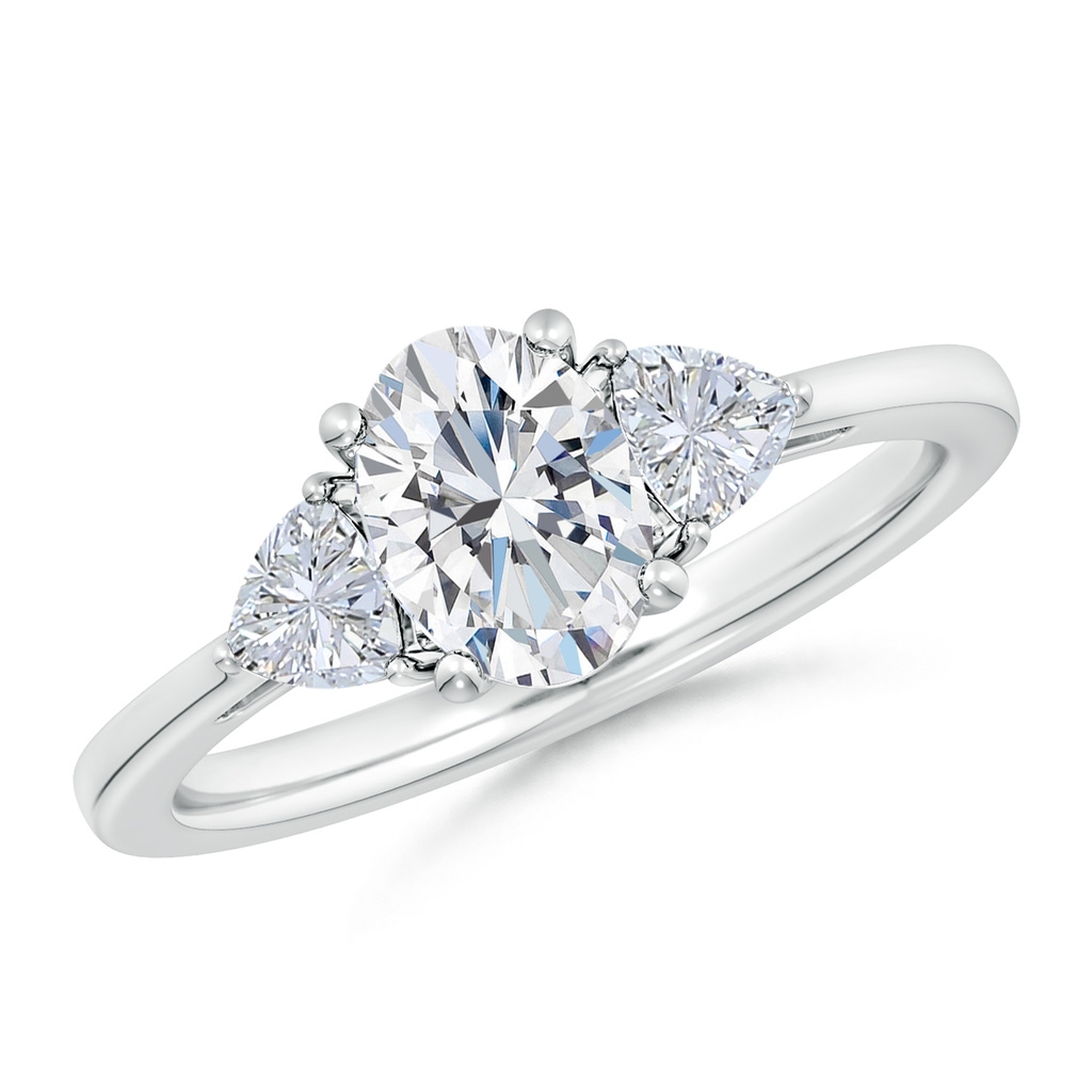 7.7x5.7mm FGVS Lab-Grown Oval and Trillion Diamond Three Stone Reverse Tapered Shank Engagement Ring in 18K White Gold