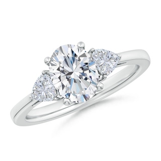 8.5x6.5mm FGVS Lab-Grown Oval and Trillion Diamond Three Stone Reverse Tapered Shank Engagement Ring in P950 Platinum