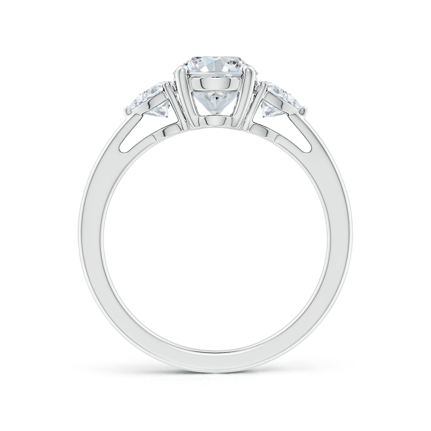 8.5x6.5mm FGVS Lab-Grown Oval and Trillion Diamond Three Stone Reverse Tapered Shank Engagement Ring in White Gold