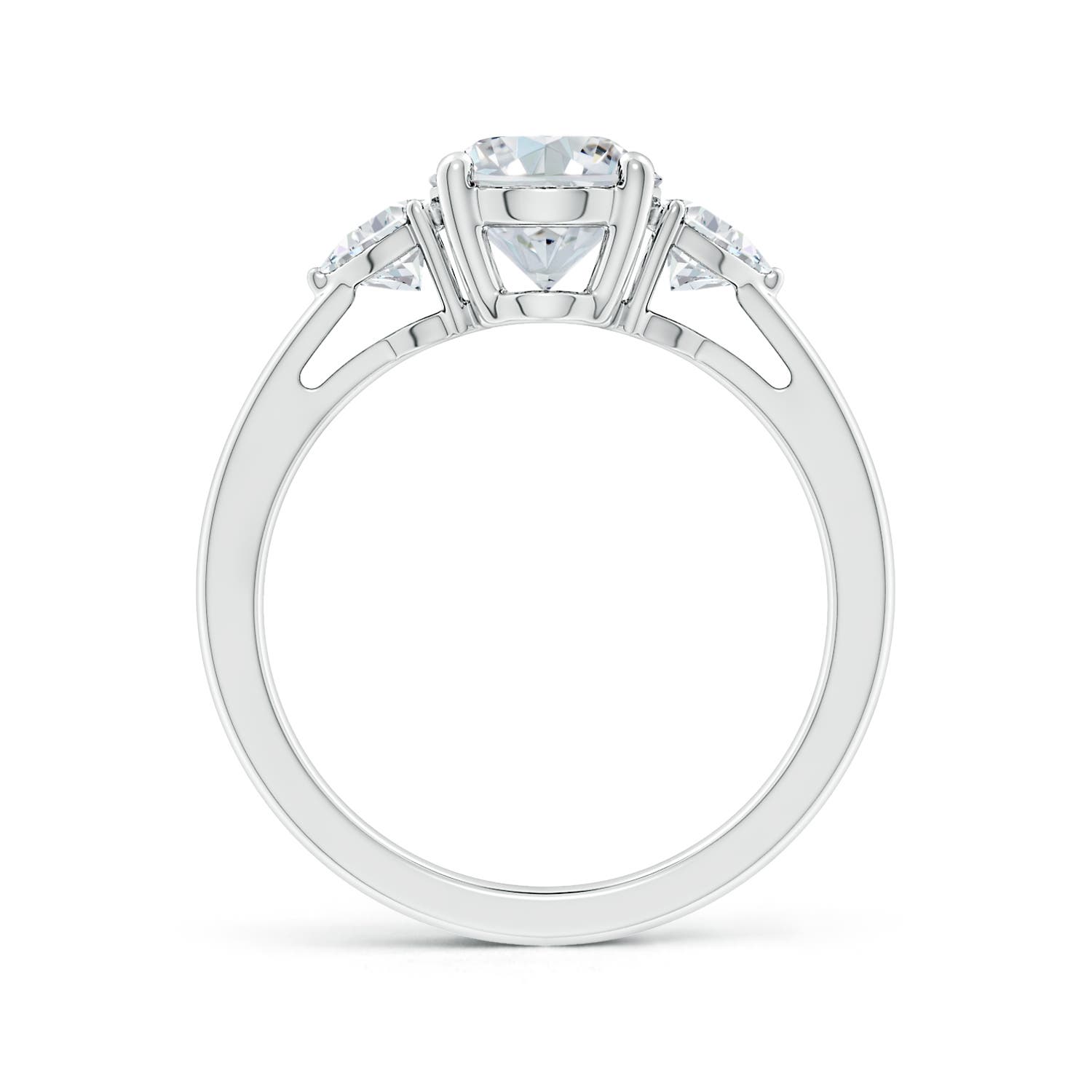 9x7mm FGVS Lab-Grown Oval and Trillion Diamond Three Stone Reverse Tapered Shank Engagement Ring in 18K White Gold