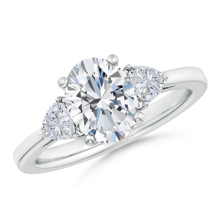 9x7mm FGVS Lab-Grown Oval and Trillion Diamond Three Stone Reverse Tapered Shank Engagement Ring in P950 Platinum