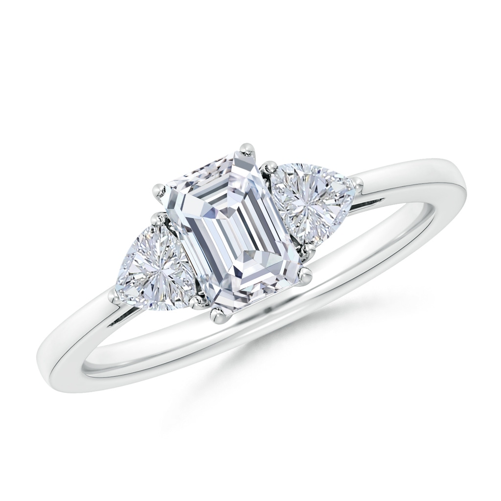 6.5x4.5mm FGVS Lab-Grown Emerald-Cut and Trillion Diamond Three Stone Reverse Tapered Shank Engagement Ring in White Gold