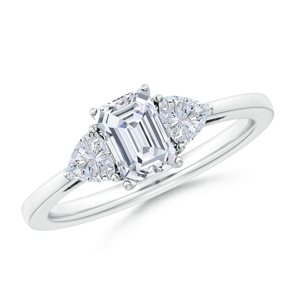 6.5x4.5mm FGVS Lab-Grown Emerald-Cut and Trillion Diamond Three Stone Reverse Tapered Shank Engagement Ring in White Gold 