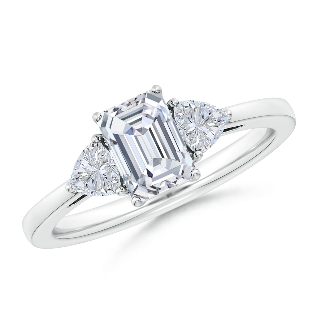 7x5mm FGVS Lab-Grown Emerald-Cut and Trillion Diamond Three Stone Reverse Tapered Shank Engagement Ring in 18K White Gold