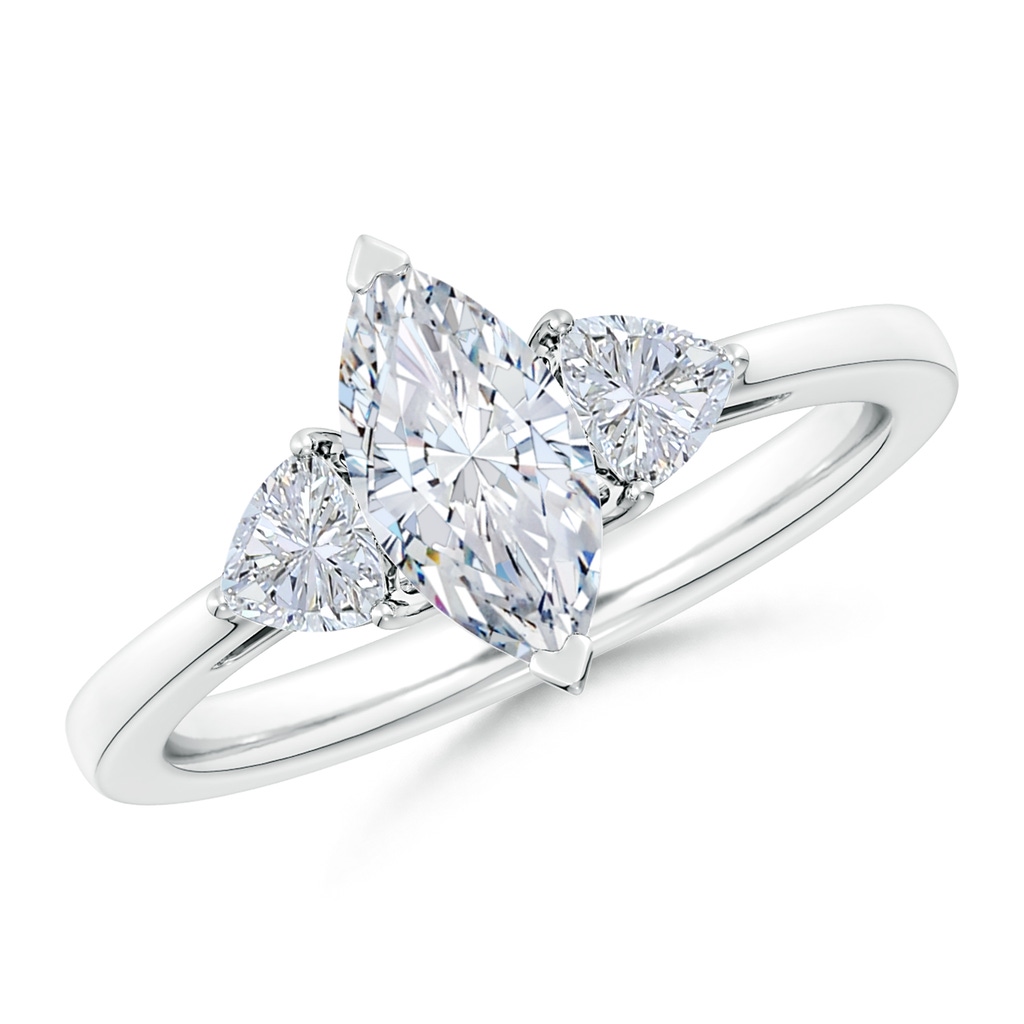 10x5mm FGVS Lab-Grown Marquise and Trillion Diamond Three Stone Reverse Tapered Shank Engagement Ring in P950 Platinum