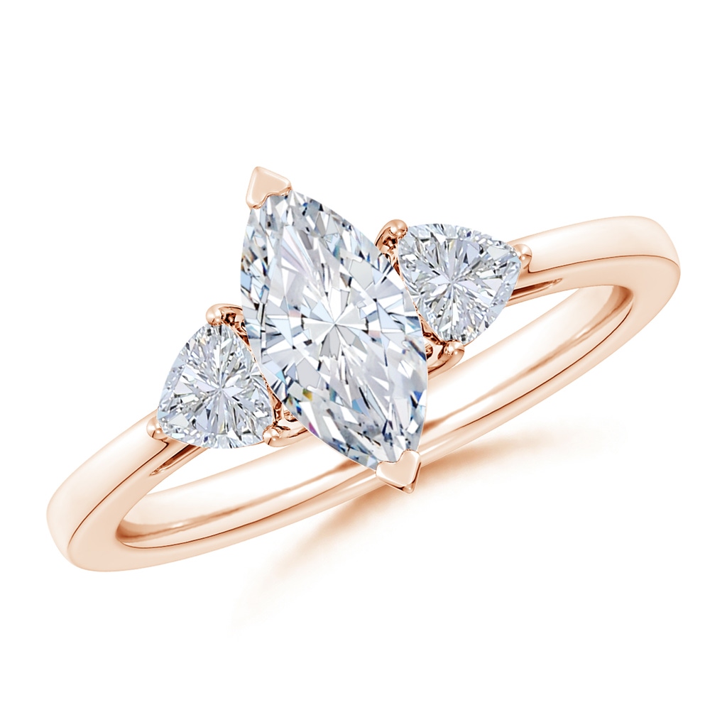 10x5mm FGVS Lab-Grown Marquise and Trillion Diamond Three Stone Reverse Tapered Shank Engagement Ring in Rose Gold