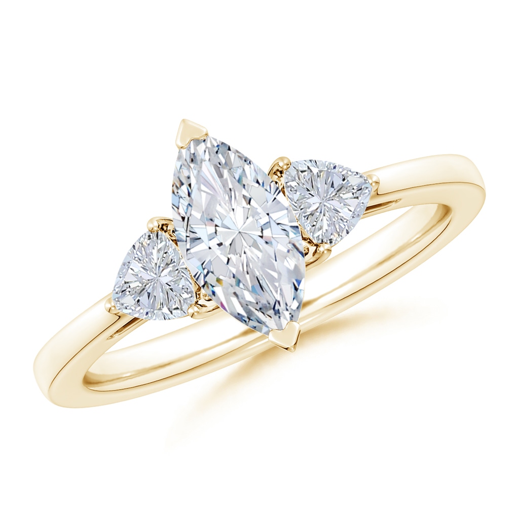 10x5mm FGVS Lab-Grown Marquise and Trillion Diamond Three Stone Reverse Tapered Shank Engagement Ring in Yellow Gold