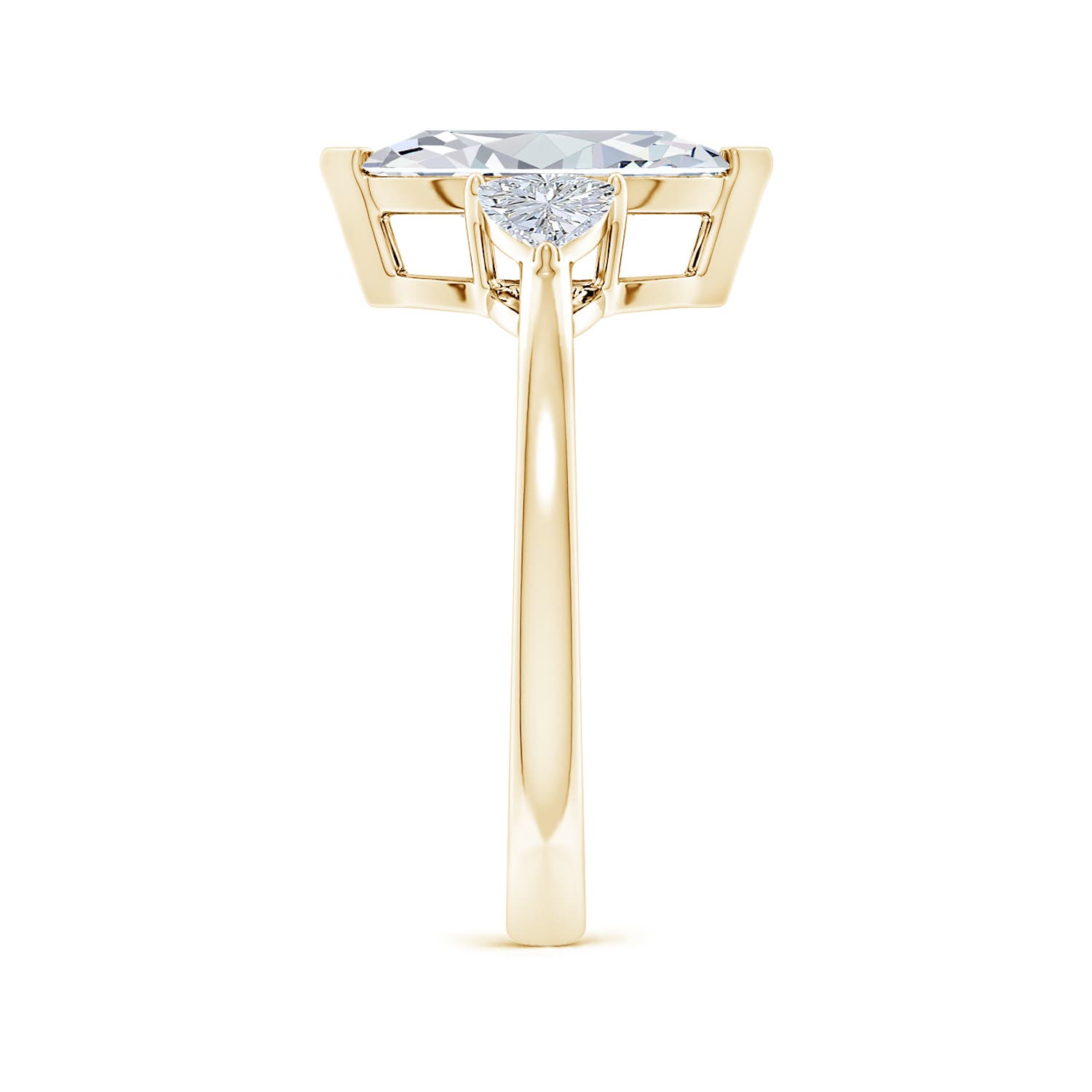 12x6mm FGVS Lab-Grown Marquise and Trillion Diamond Three Stone Reverse Tapered Shank Engagement Ring in Yellow Gold - side 4