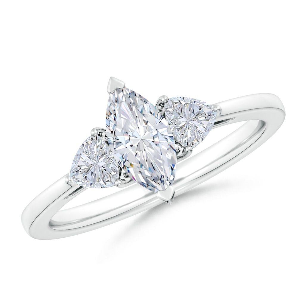 9x4.5mm FGVS Lab-Grown Marquise and Trillion Diamond Three Stone Reverse Tapered Shank Engagement Ring in White Gold