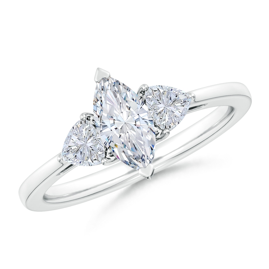 9x4.5mm FGVS Lab-Grown Marquise and Trillion Diamond Three Stone Reverse Tapered Shank Engagement Ring in White Gold 