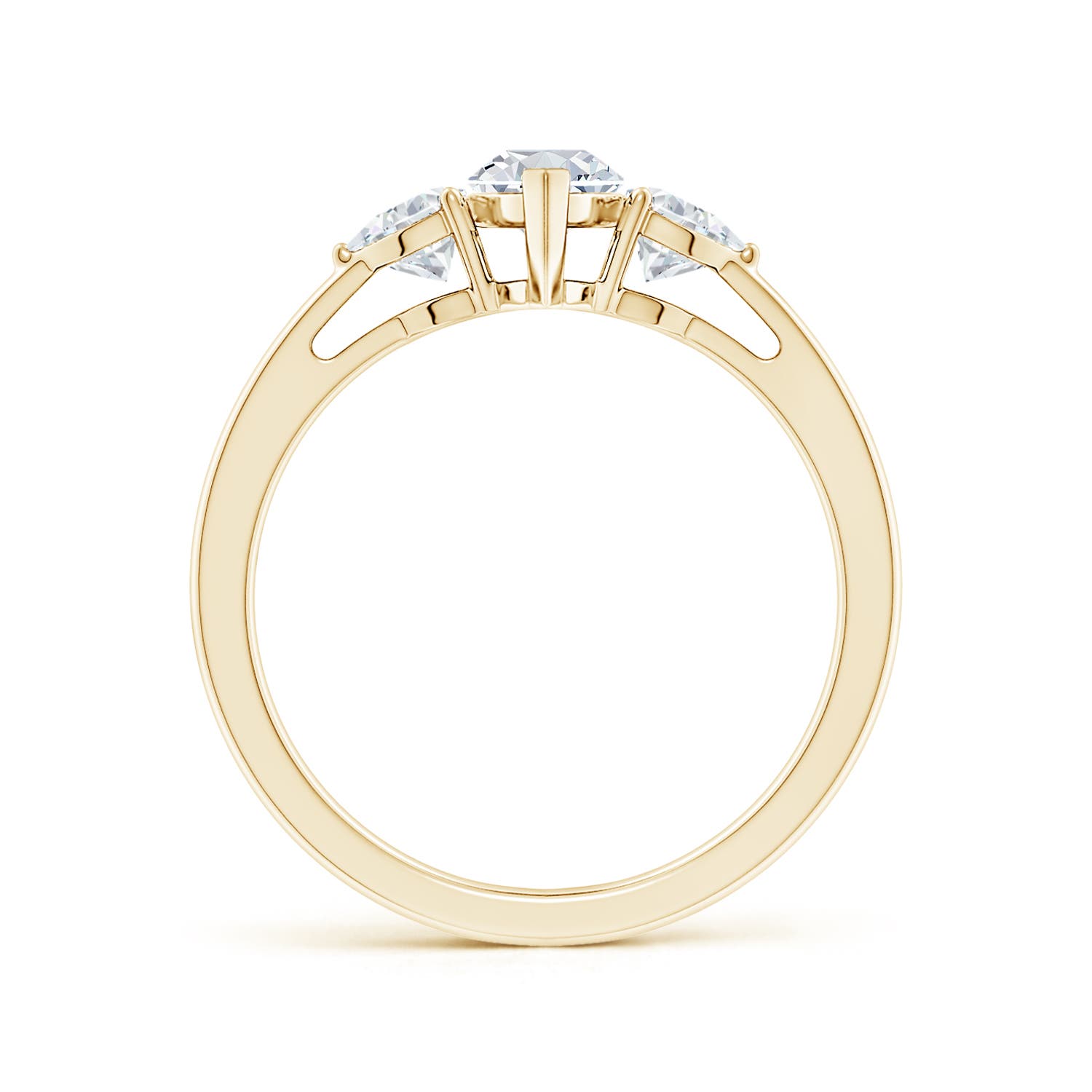 9x4.5mm FGVS Lab-Grown Marquise and Trillion Diamond Three Stone Reverse Tapered Shank Engagement Ring in Yellow Gold - side 3