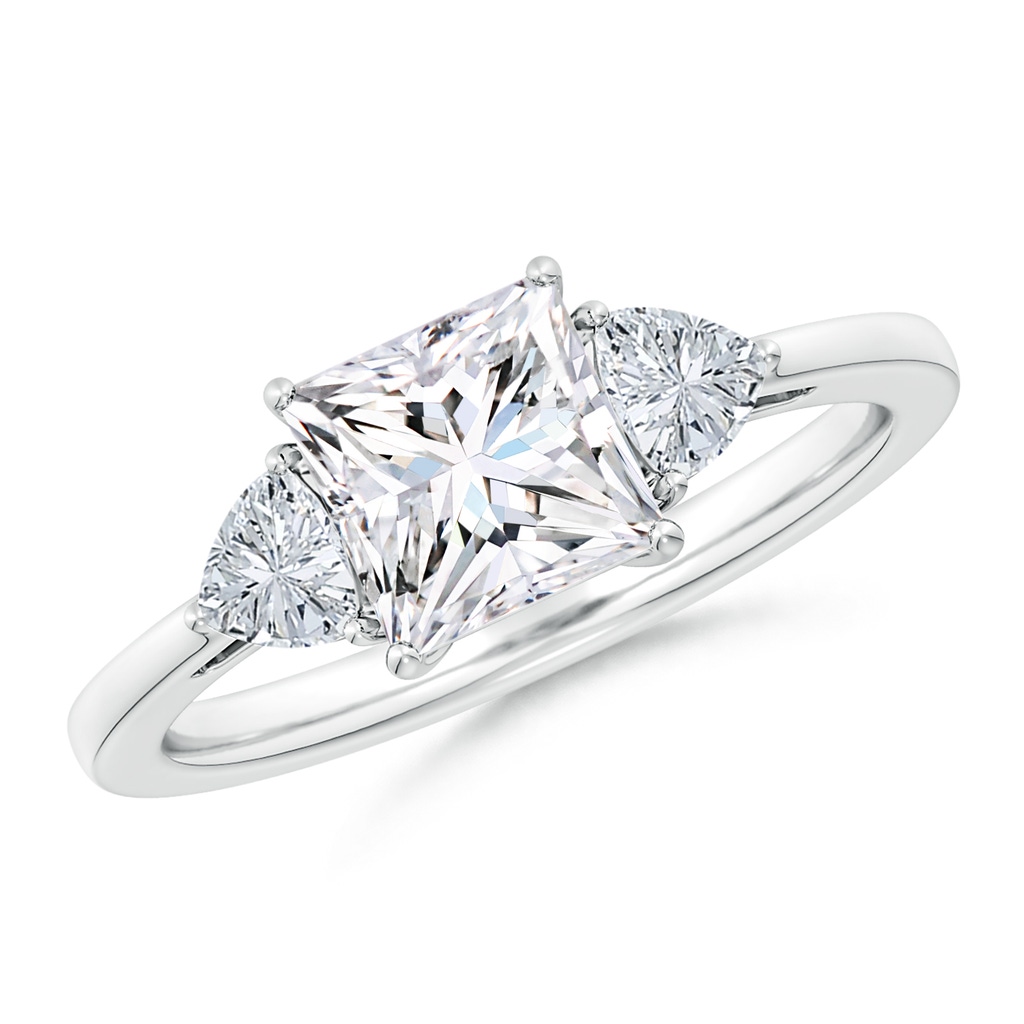 6.5mm FGVS Lab-Grown Princess-Cut and Trillion Diamond Three Stone Reverse Tapered Shank Engagement Ring in White Gold