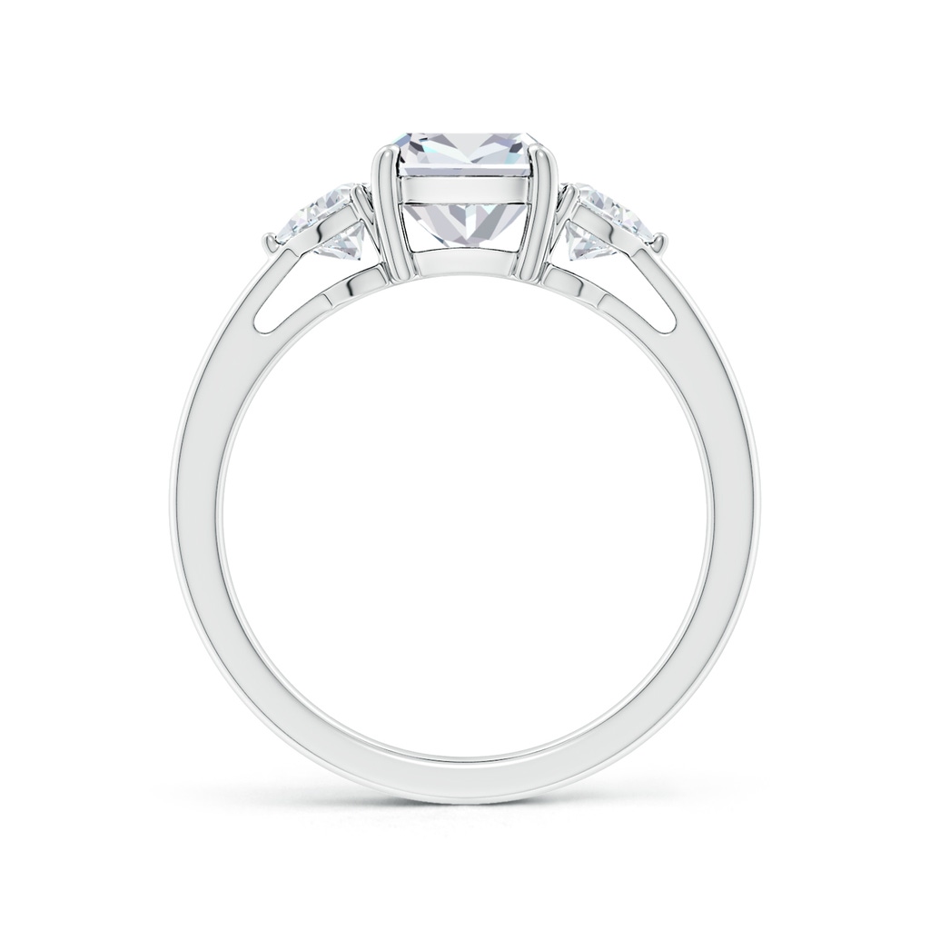 6.5mm FGVS Lab-Grown Cushion and Trillion Diamond Three Stone Reverse Tapered Shank Engagement Ring in White Gold Side 199