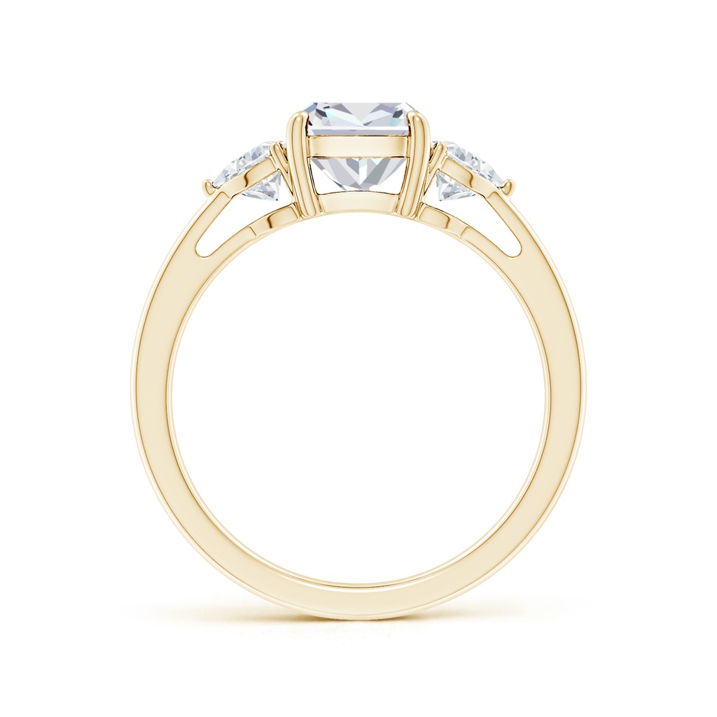 6.5mm FGVS Lab-Grown Cushion and Trillion Diamond Three Stone Reverse Tapered Shank Engagement Ring in Yellow Gold - side 199