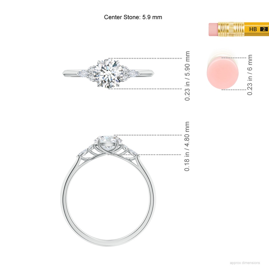 5.9mm FGVS Lab-Grown Round Diamond Side Stone Engagement Ring with Diamonds in P950 Platinum ruler