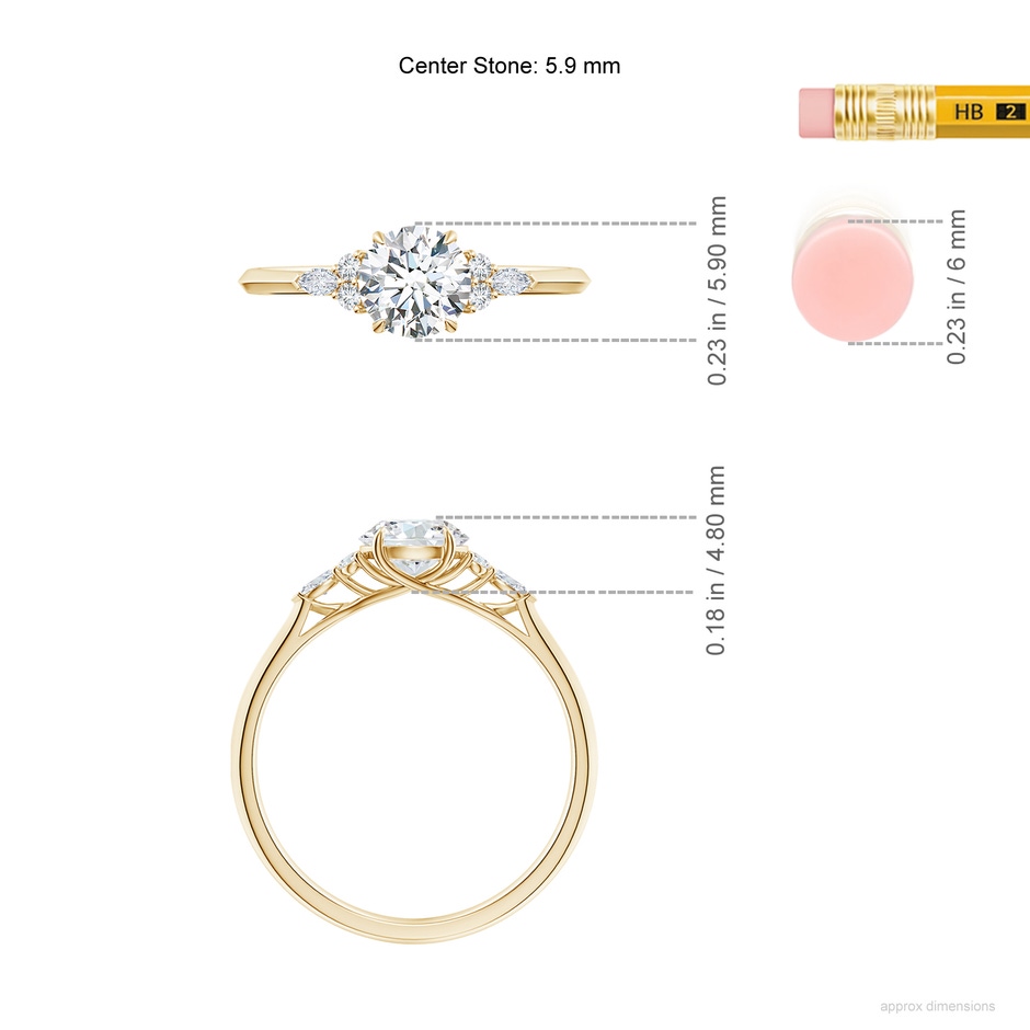 5.9mm FGVS Lab-Grown Round Diamond Side Stone Engagement Ring with Diamonds in Yellow Gold ruler