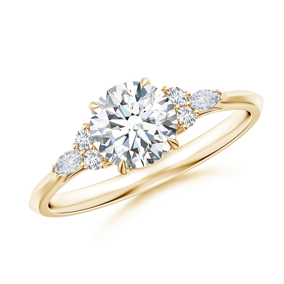 6.4mm FGVS Lab-Grown Round Diamond Side Stone Engagement Ring with Diamonds in Yellow Gold 