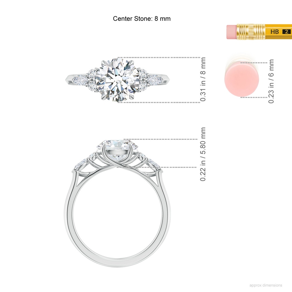 8mm FGVS Lab-Grown Round Diamond Side Stone Engagement Ring with Diamonds in P950 Platinum ruler