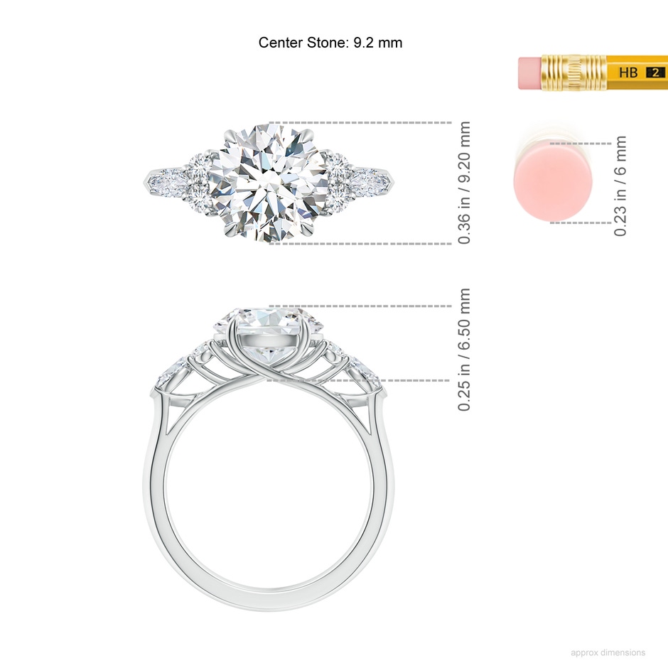9.2mm FGVS Lab-Grown Round Diamond Side Stone Engagement Ring with Diamonds in White Gold ruler