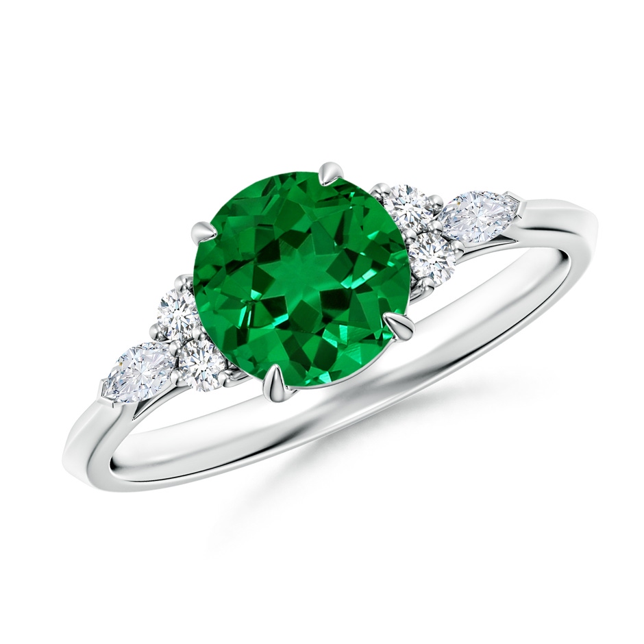 7mm Labgrown Lab-Grown Round Emerald Side Stone Engagement Ring with Diamonds in P950 Platinum 