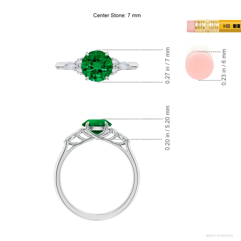 7mm Labgrown Lab-Grown Round Emerald Side Stone Engagement Ring with Diamonds in P950 Platinum ruler