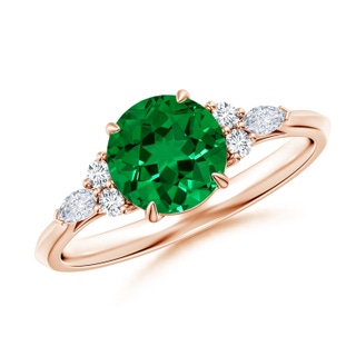 7mm Labgrown Lab-Grown Round Emerald Side Stone Engagement Ring with Diamonds in Rose Gold
