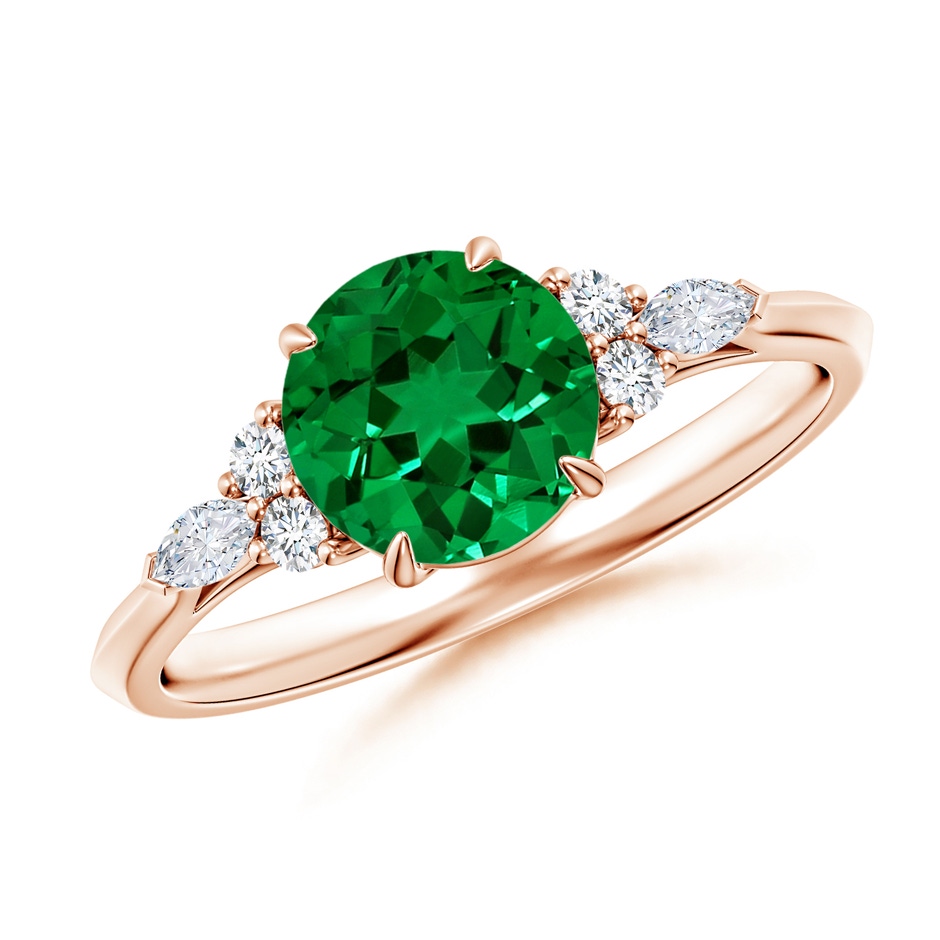 7mm Labgrown Lab-Grown Round Emerald Side Stone Engagement Ring with Diamonds in Rose Gold 