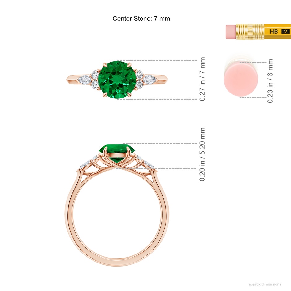 7mm Labgrown Lab-Grown Round Emerald Side Stone Engagement Ring with Diamonds in Rose Gold ruler