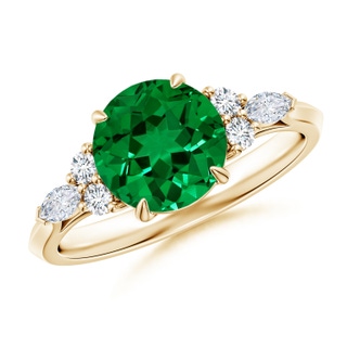 8mm Labgrown Lab-Grown Round Emerald Side Stone Engagement Ring with Diamonds in 18K Yellow Gold