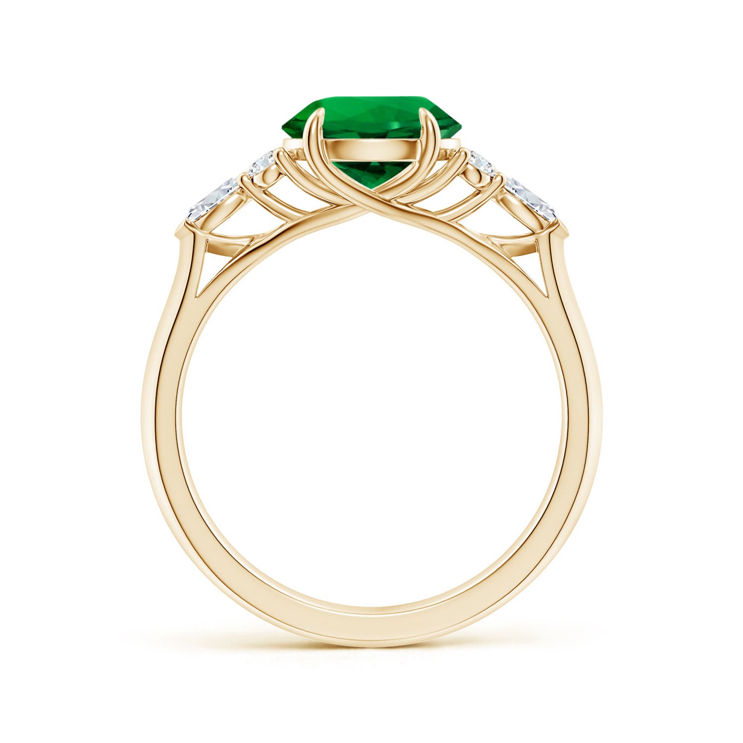 8mm Labgrown Lab-Grown Round Emerald Side Stone Engagement Ring with Diamonds in 18CT Yellow Gold - side 2