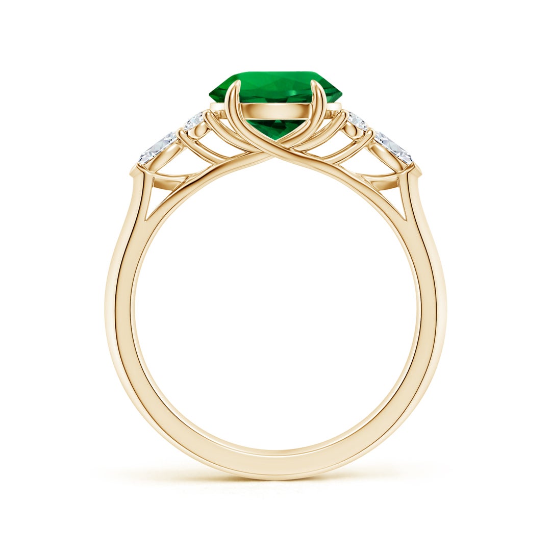 8mm Labgrown Lab-Grown Round Emerald Side Stone Engagement Ring with Diamonds in 18K Yellow Gold - side 2