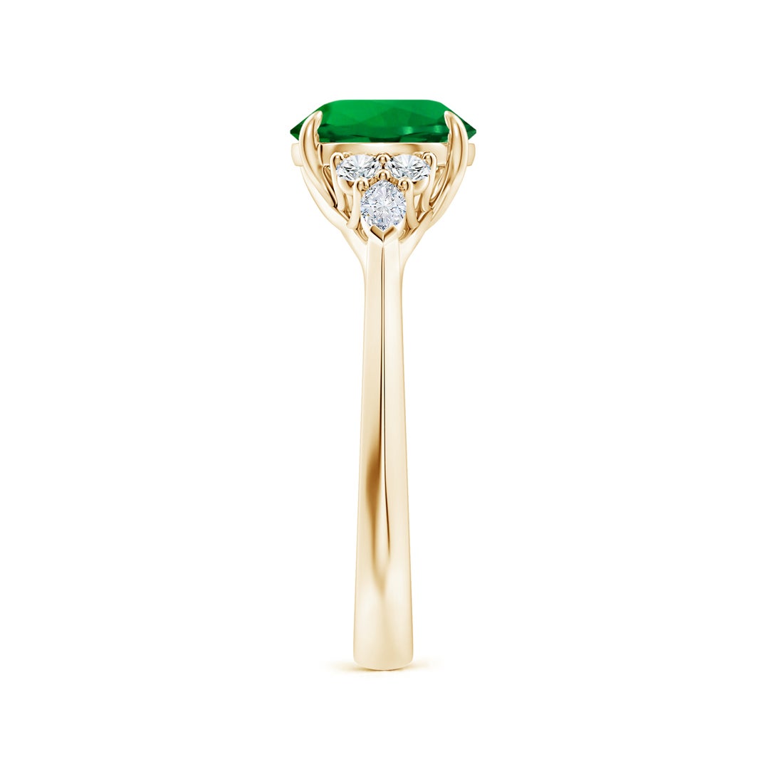 8mm Labgrown Lab-Grown Round Emerald Side Stone Engagement Ring with Diamonds in 18K Yellow Gold - side 3