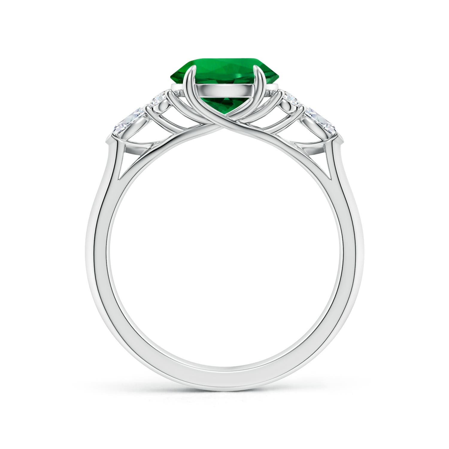 8mm Labgrown Lab-Grown Round Emerald Side Stone Engagement Ring with Diamonds in White Gold - side 2