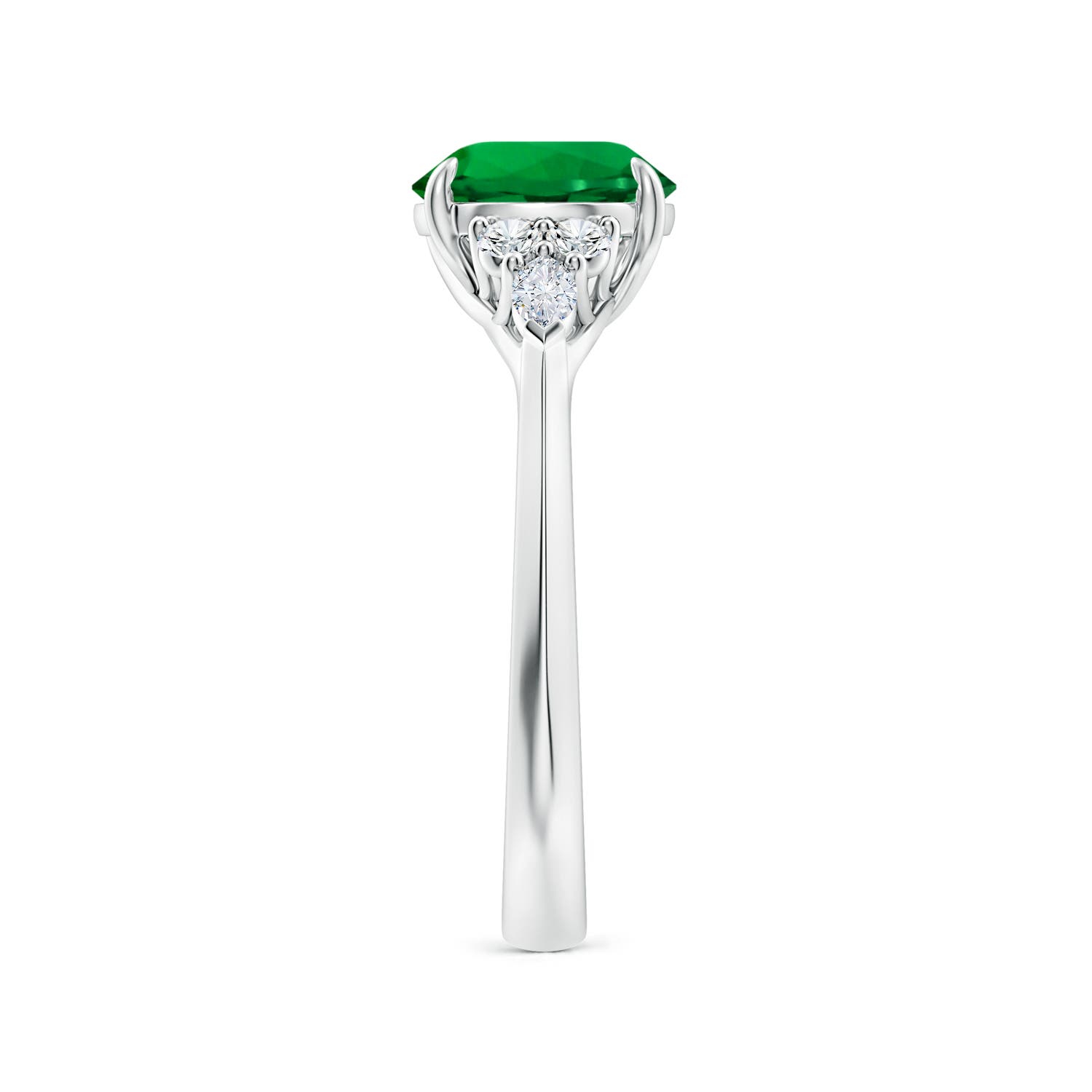 8mm Labgrown Lab-Grown Round Emerald Side Stone Engagement Ring with Diamonds in White Gold - side 3