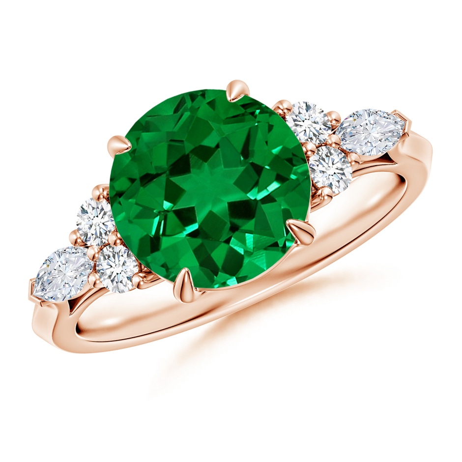 9mm Labgrown Lab-Grown Round Emerald Side Stone Engagement Ring with Diamonds in 18K Rose Gold 
