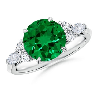 9mm Labgrown Lab-Grown Round Emerald Side Stone Engagement Ring with Diamonds in P950 Platinum